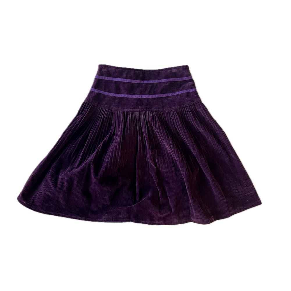 Vintage Purple Corduroy Skirt A-Line Pleated Ribbon Waist Detail Cute Casual